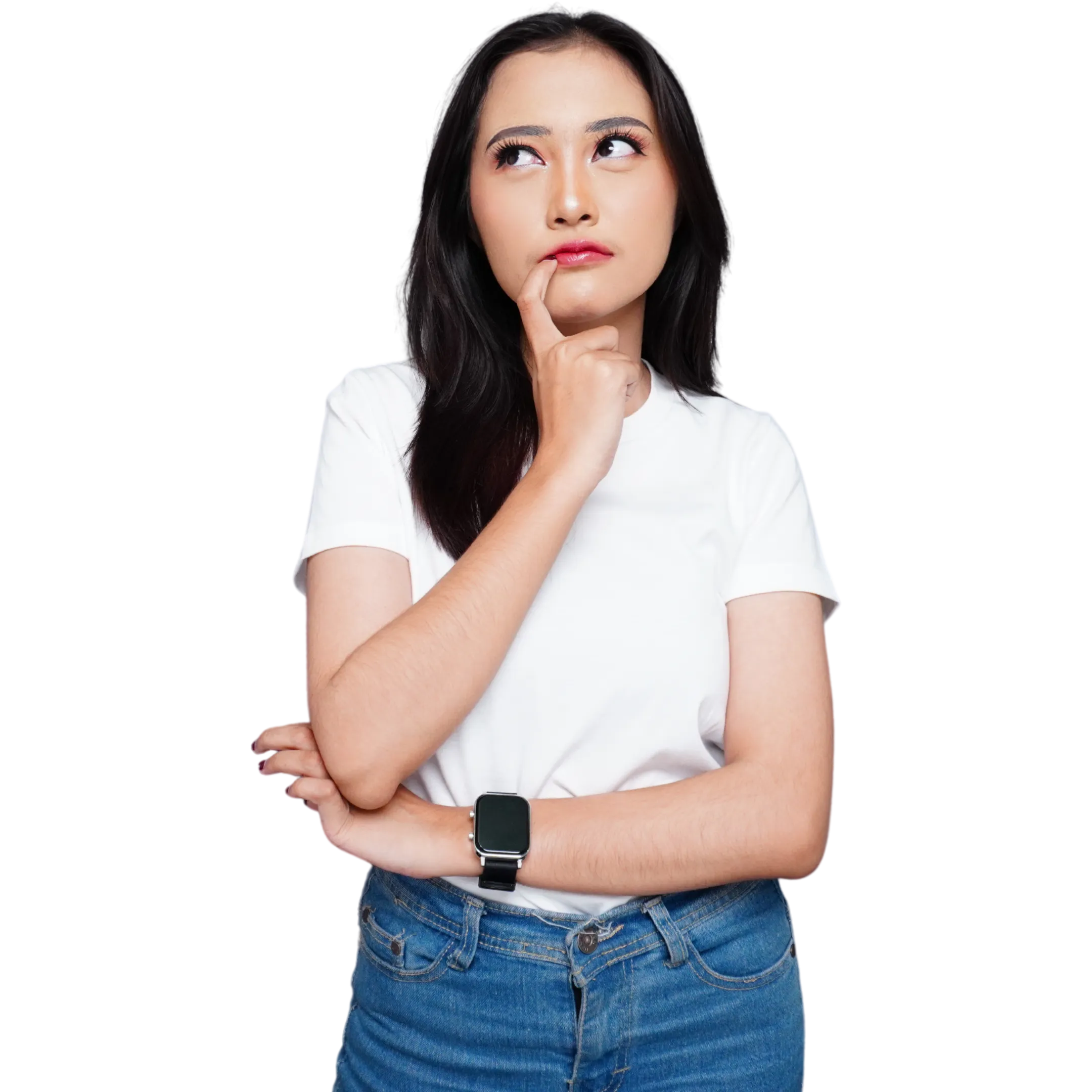 Perempuan bingung menggunakan laptop